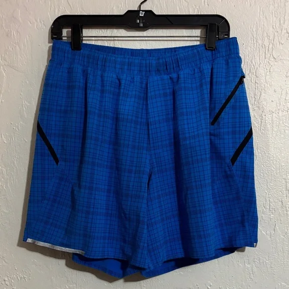 Lululemon Blue Plaid Surge Shorts Size Large - Picture 2 of 8